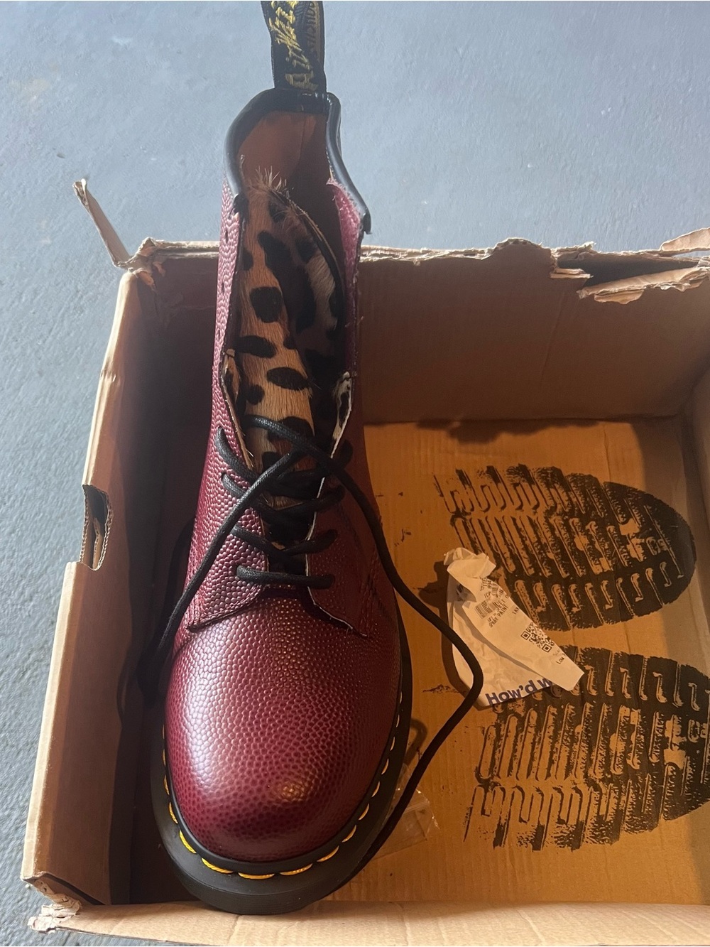 Dr. Martens Burgundy Lace-Up Boot with Leopard Tongue